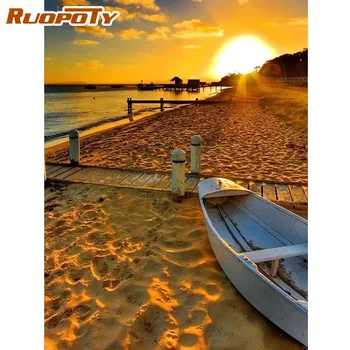 

RUOPOTY Frame DIY Oil Painting By Numbers Sunset Seaside Modern Wall Art Canvas Painting Acrylic Coloring By Numbers Diy Gift