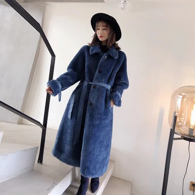 Navy blue Зимнее женское пальто из искусственной шерсти, меховые пальто, роскошная пушистая Меховая куртка, винтажное пальто размера плюс, женское плотное теплое длинное пальто - Цвет: Navy blue