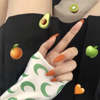 

24Pcs Full Cover press on Pointed Head Scrub Fresh Temperament Orange false nails matte Wearable Stiletto Fake Nails with Glue