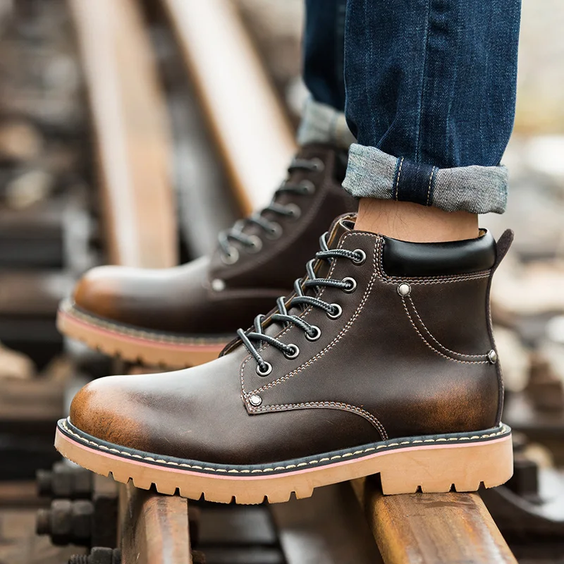 

Autumn & Winter Rub Color Hight-top Martin Boots Men Retro Casual MEN'S Leather Boots Outdoor Workwear Leather Boot