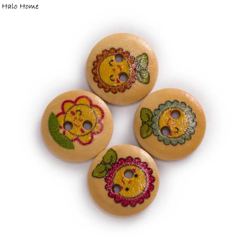 50 шт. подсолнечника тема Печать Круглые Деревянные Кнопки Швейные Скрап одежда