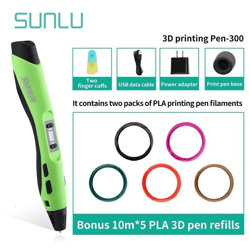 SL-300, детская 3D Ручка, зеленый цвет, SUNLU, 3D ручки для печати, для школы, для изучения интеллекта, гаджет, подарок на день рождения