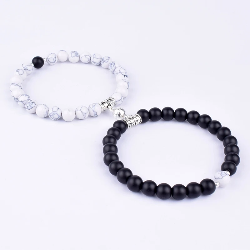 Fashion 2pcs/set Natural Stone Beads Yoga Bracelet For Lovers Distance Magnet Couple Bracelets Healing Friendship Jewelry