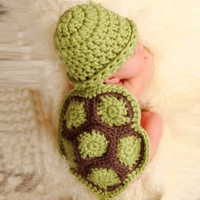 Вязаная крючком одежда для фотосъемки с изображением черепахи для новорожденных; Шапка-бини для фотосессии; Повседневная теплая шапка с ушками; аксессуары для волос; костюм