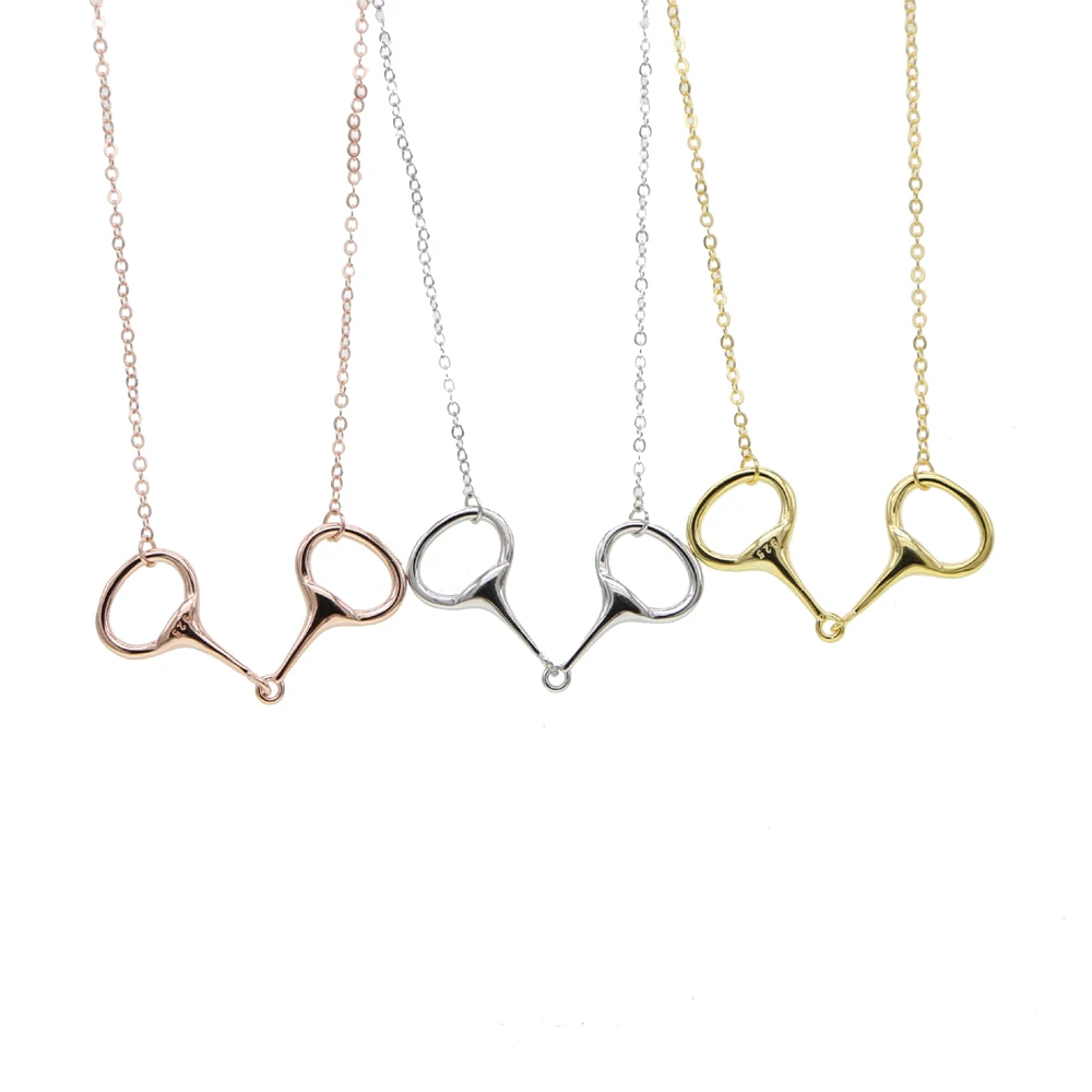 100% 925 sterling silver lariat long necklace heart lades women charming gift horse lover Equestrian Necklaces, Stirrup Jewelry