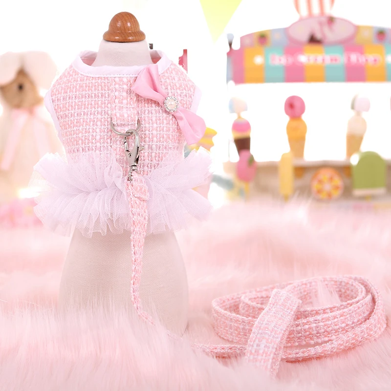 

Pink Lace Cherry Pet Dog Harness Leash Set Breathable Pet Ajustable Soft Harness for Puppy Small Dog Pet Chihuahua Yorkie