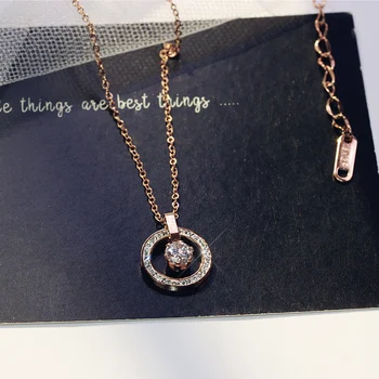 

YUN RUO Luxury Pave Zircon Pendant Necklace Rose Gold Color Fashion Titanium Steel Woman Jewelry Gift Never Fade Drop Shipping