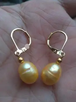

free shipiing 100% Hot natural 10-12MM gold Breathablepearl Handmade pearl earring 14K/20