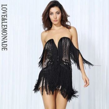 

LOVE & LEMONADE Black Tassel Lace One Piece Gathering Dresses LM0085