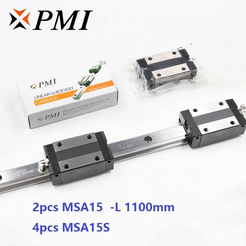 2шт Тайвань PMI MSA15-L 1100 мм линейная направляющая+ 4 шт. MSA15S блоки каретки для ЧПУ