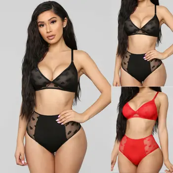 

Women Sexy Brief Bra Sets Heart Print Lace Lingerie Thong + Bra Babydoll Nightwear Underwear Sexy Ladies Lingerie Set Sleepwear