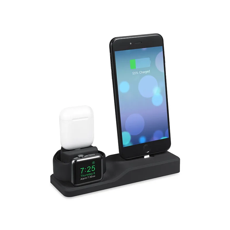 3 in 1 Charging Dock Holder for iPhone X 8 7 Silicone Stand Station Apple Watch Airpods |