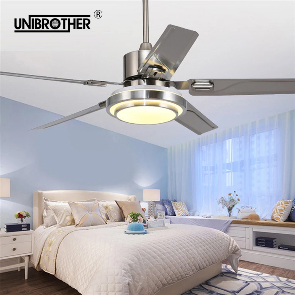 

5 Blades Indoor Ceiling Fan light with remote control Brushed Nickel Fans 42 48 52 inch 110v 220v silence good sleep silent