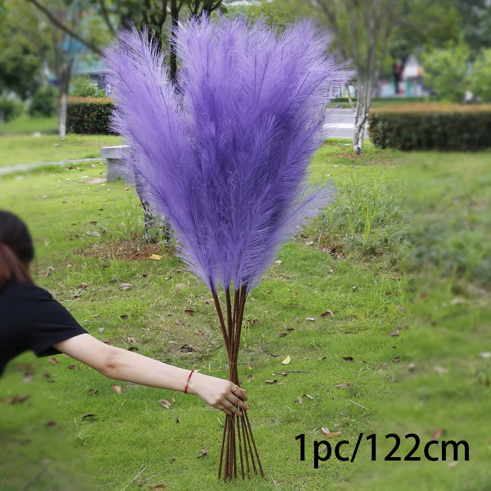 1Pc Artificial Pampas Grass Decor Plume Grass Fake Phragmites Australis Home Decor Vase Wedding Decorations Faux Reeds Plants