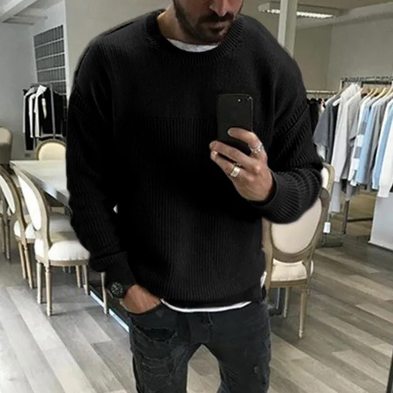 

Men Autumn Winter Solid Pullovers Sweater Solid Warm O Neck Pull Knitwear Knitted Sweaters Clothes Casual Tricot Jumper Homme