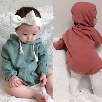 

Newborn Toddler Baby Boy Girl Romper Hooded Clothes Long Sleeve Boys Outfits Solid Color Autumn Kids Girls Clothing