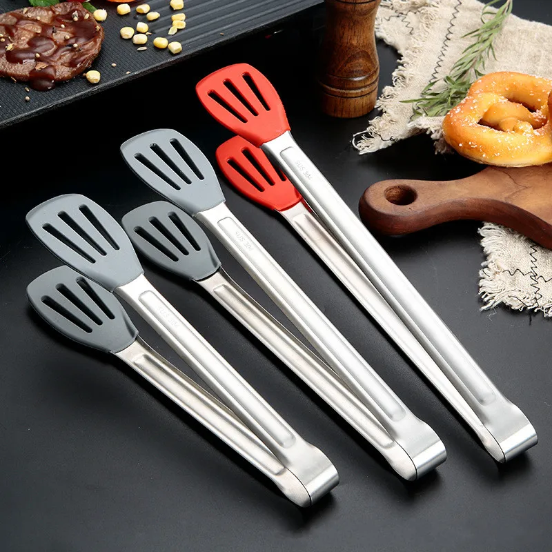 304 Stainless Steel Kitchen Bread Tongs No-slip Handle Salad Steak Clamp Meat Clip Kitchen Accessories food tongs