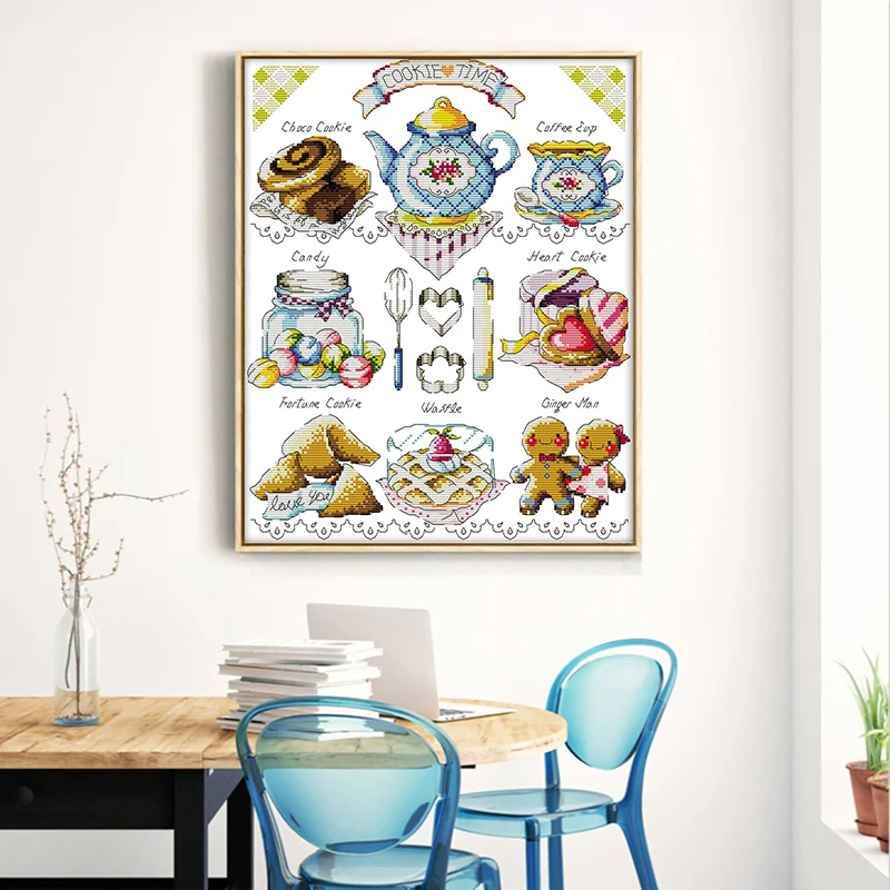 Cake Afternoon Tea Cross Stitch Set 14CT 11CT Printed Canvas Embroidery Sewing Kit DMC Count Chinese Cross Stitch Kit DIY Crafts cross stitch kit