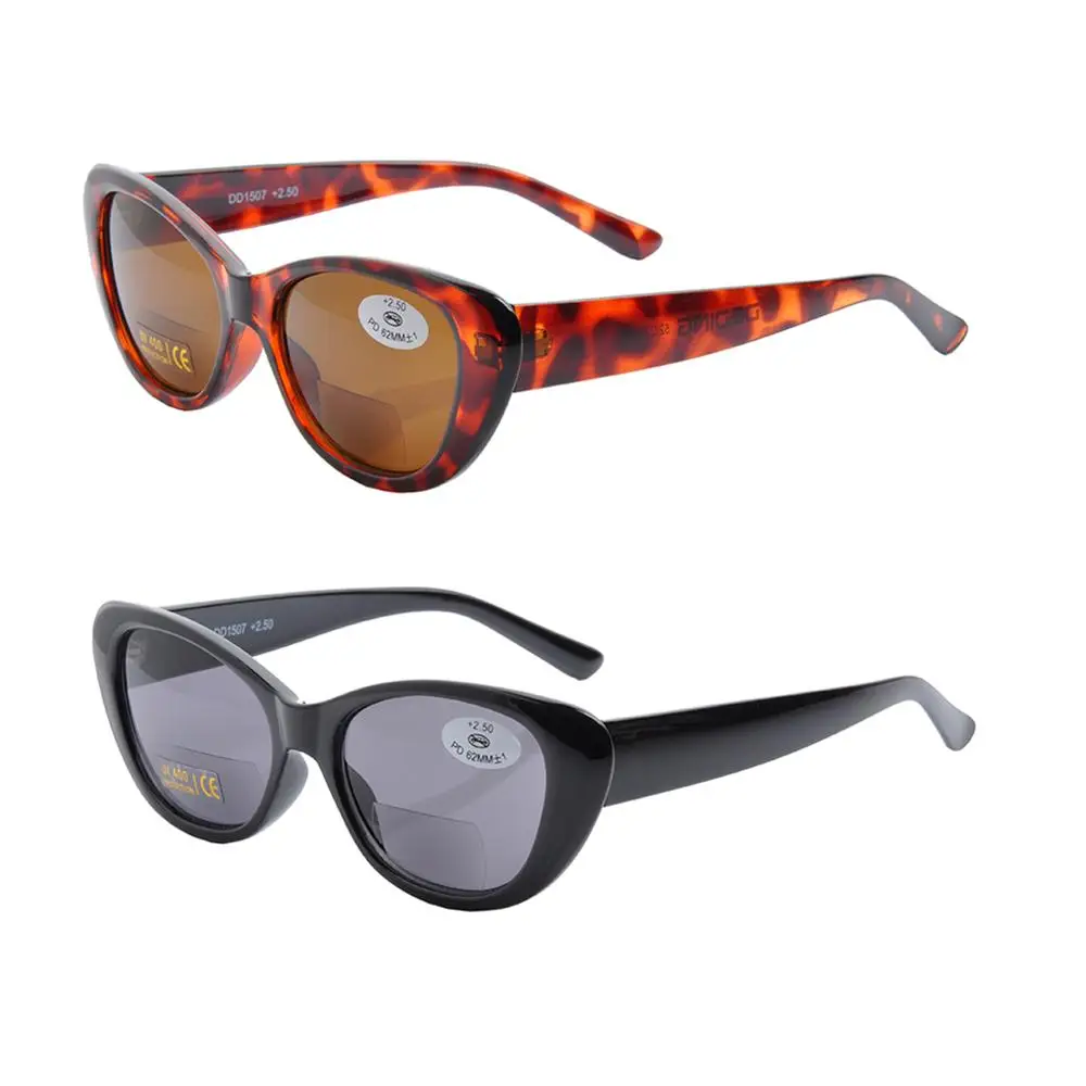 2PCSWomen's внутренние бифокальные очки для чтения модные CatEye Reader UV400 бифокальные солнечные очки для чтения бифокальные очки для чтения - Цвет оправы: 1black1tortoise