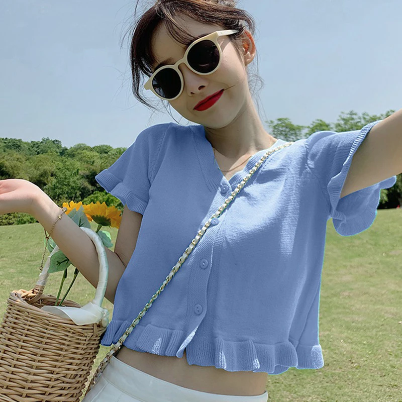 Корейская версия трикотажные кружевные футболки с V-образным вырезом облегающие