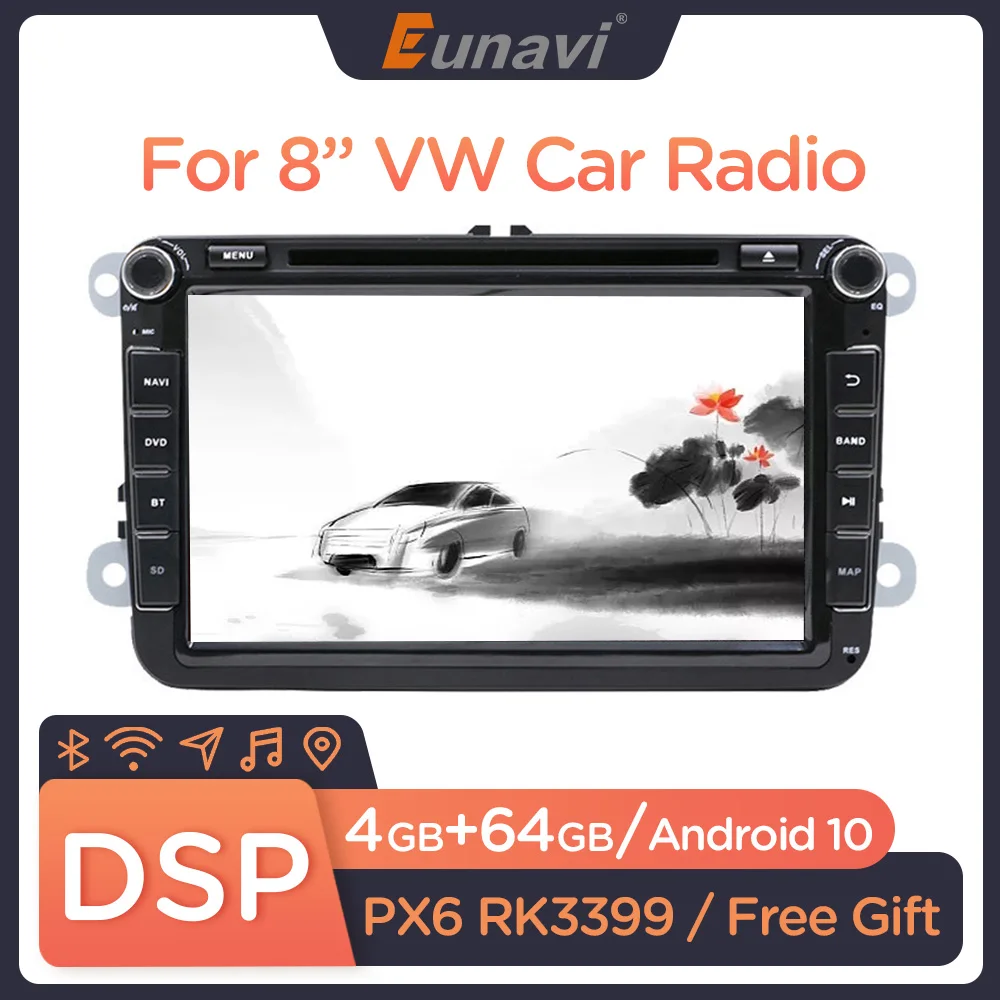 Eunavi 2 din Android Car DVD Multimedia player for VW Passat CC Polo GOLF 5 6 Touran EOS T5 Sharan Jetta Tiguan GPS Radio DSP BT