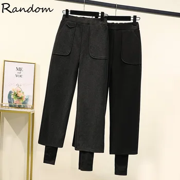 

2020 Winter High Waist bootcut Warm Pant Plus Size Wide Leg Woolen Fashion Casual Trousers For Women Mom Streetwear Cloth Bottom