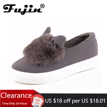 slip ons shoes platform flats 2020 New winter boots Fashion Real Fur Shoes Woman ears Shoes