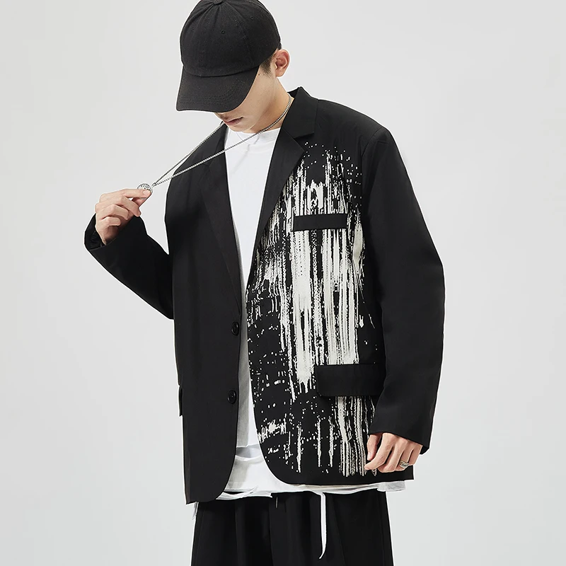 

Autumn New Mens Blazer Jacket Fashion Printing Casual Suit Jacket Stage DJ Men's High Street Blazers Costume Homme 5XL-M