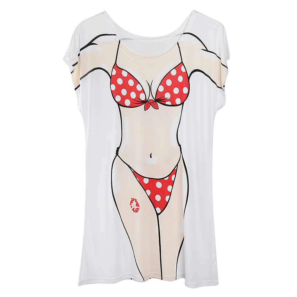 Novelty Young Girl 3d Print T-shirt Women`s Fashion Cover-Ups Swimwear Bikini Hen Night Pajama Oversize T-Shirt Tee