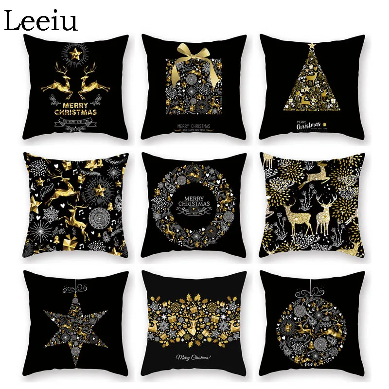 Leeiu Gold Black Elk Merry Christmas Decoration For Home Christmas Snowflake Pillow Case Navidad Xmas Gifts