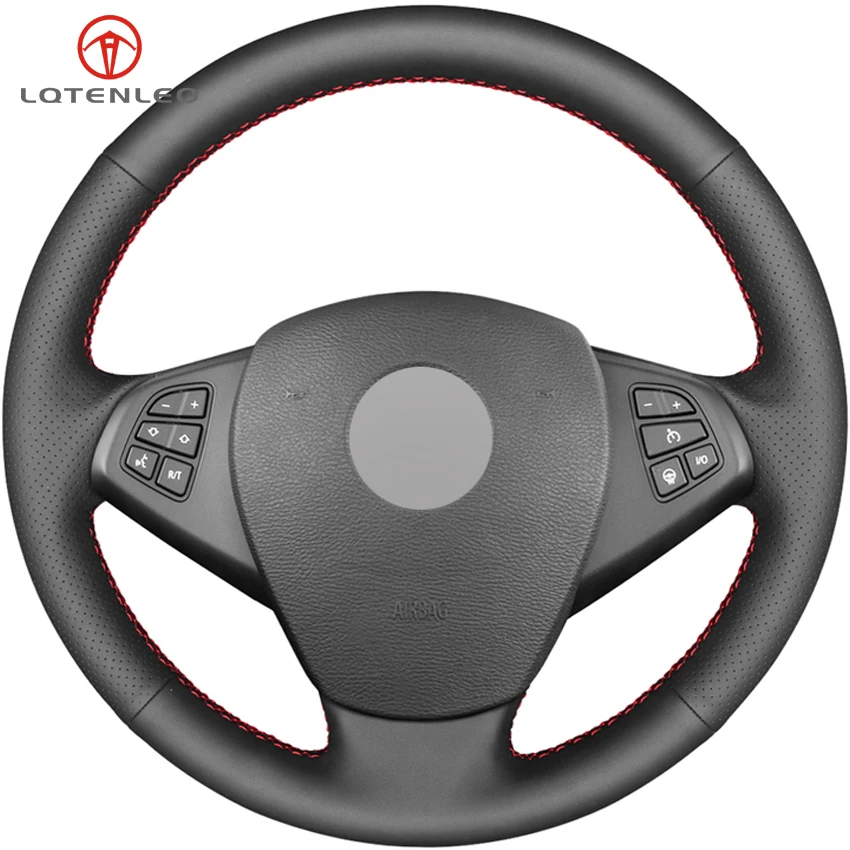

LQTENLEO Black Artificial Leather DIY Hand-stitched Car Steering Wheel Cover For BMW X3 E83 2005-2010
