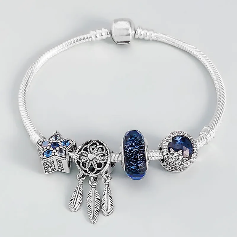 Оригинальные 925 пробы, серебряные модные браслеты, подвески, талисманы, браслеты для женщин на Рождество, день рождения, День Святого Валентина, ювелирные изделия, подарки
