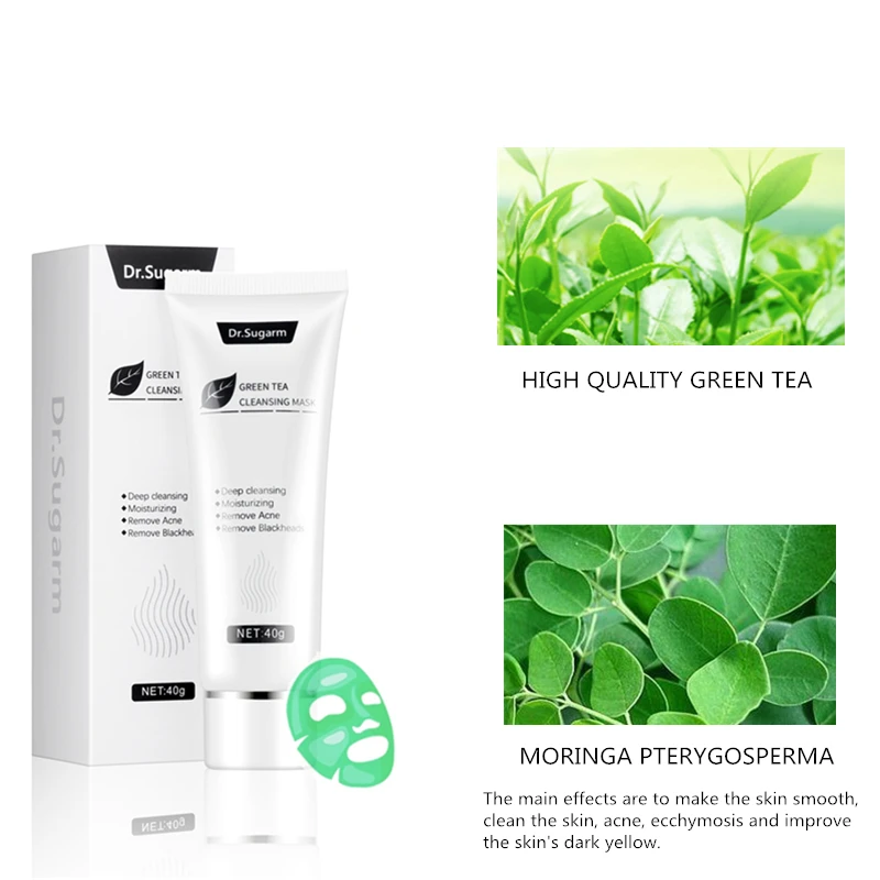 Dr Sugarm Natural Green Tea Remove Blackhead Face Mask Shrink Pore Cream Oil control Improve Rough 3