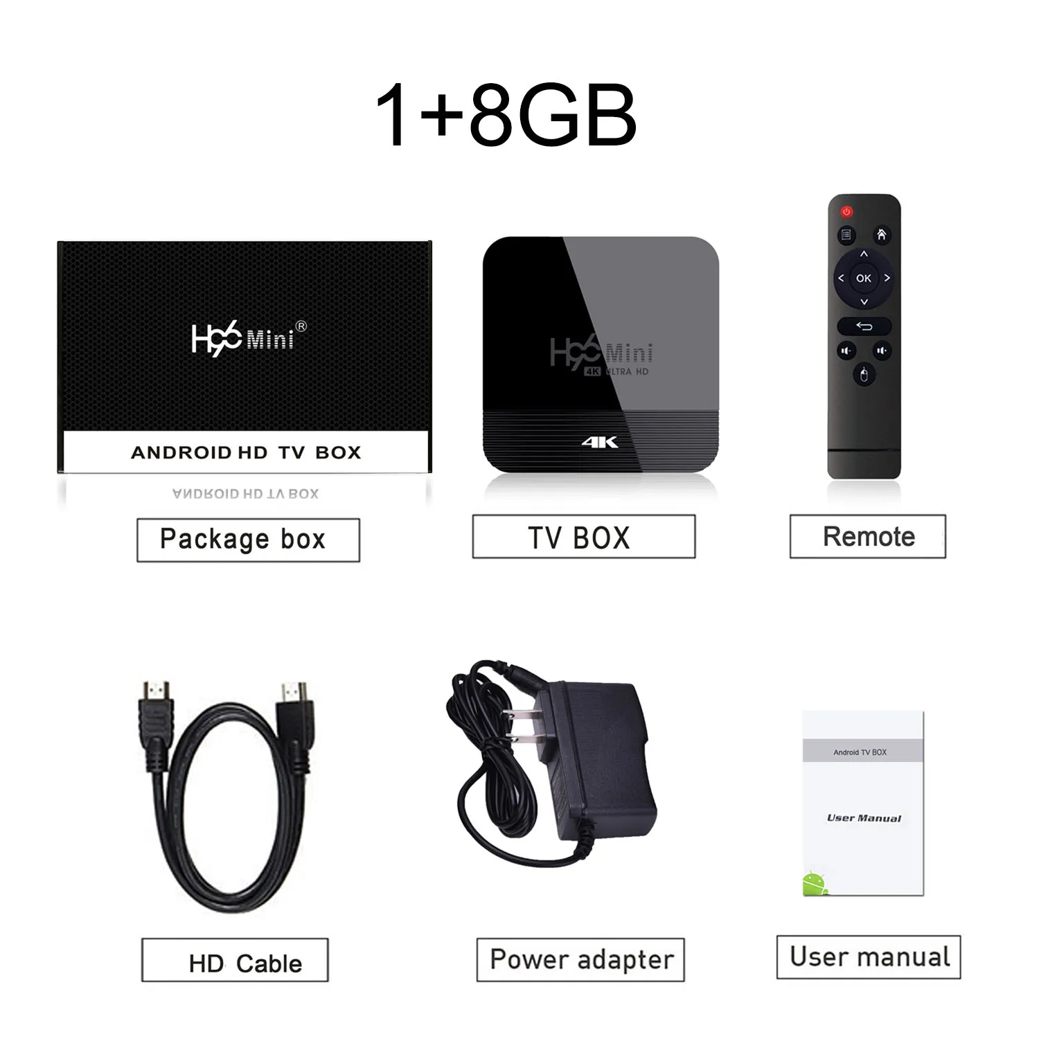 H96 мини H8 Android 9,0 ТВ приставка RK3228A 28nm четырехъядерный A7 2,4G/5G Wifi BT4.0 4K HD приставка Google плеер Youtube медиаплеер - Цвет: 1GB 8GB