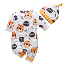 Для младенцев, одежда для малышей для маленьких мальчиков с героями мультфильмов, с изображением тигра, шляпа комбинезоны детские одежда Повседневное модная одежда для девочек, костюм