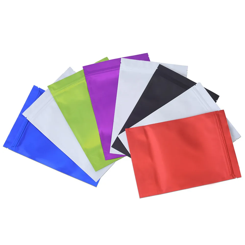 100Pcs Colorful Matte Aluminum Mylar Foil Stand Up Bag Zip Lock Grip Seal Tear Notch Reusable Food Ground Coffee Bean Tea Pack