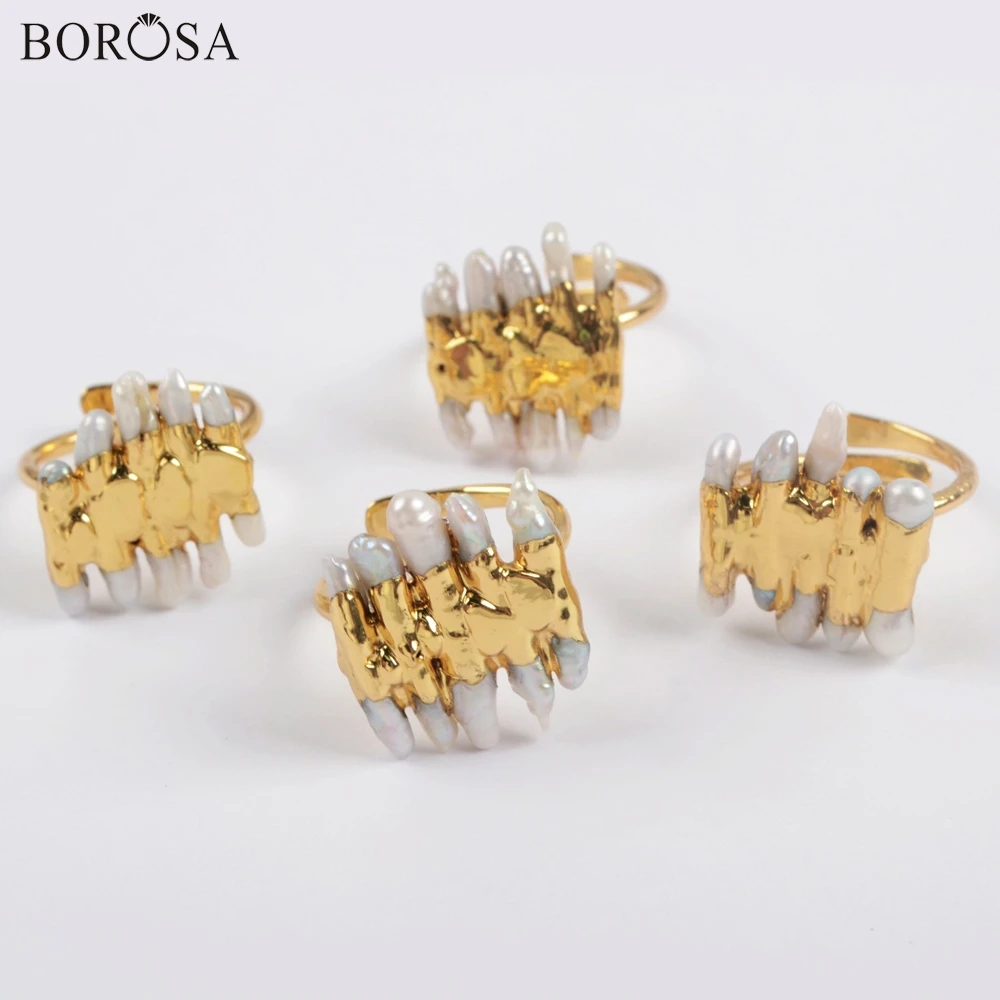 BOROSA 5/10 шт. модное Золотое из натурального пресновдного жемчуга Размеры 6,5~ 7 серебряное кольцо регулируемое кольцо с натуральным жемчугом женские ювелирные изделия G1859
