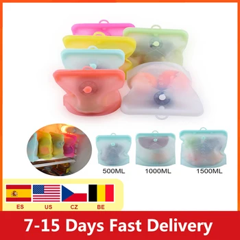 

1Pcs PEVA Food Storage Bag Containers Reusable Freezer Bag Leakproof Top Ziplock Silicone Bags Kitchen Organizer Pouch