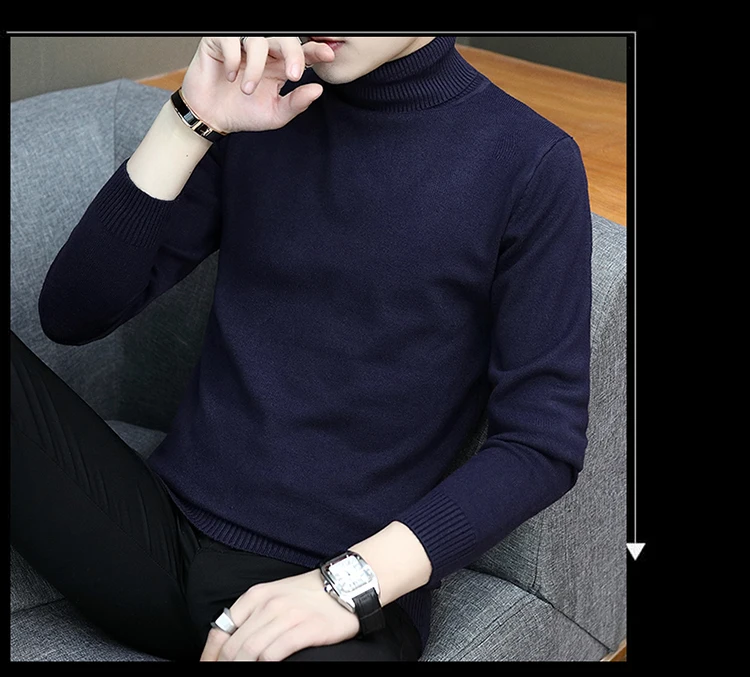 nuevo invierno catido suéter hombres moda cuello alto hombres elatistico fuerza Slim Fit casual pulóver suéter