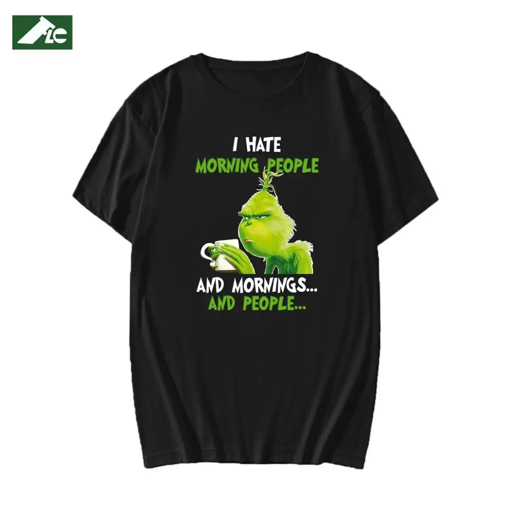 

FLC Cotton I Hate Morning People T Shirts Men Off White Funny Grinch Drinkin Coffee Unisex Shirts Short Sleeve Tee Harajuku Tops