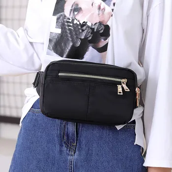 

Fashion Lady Waist Bag Solid Color Nylon Waterproof Wild Women's Belt Bag Shoulder Bag Messenger Bag Pocket CrossBody Bags