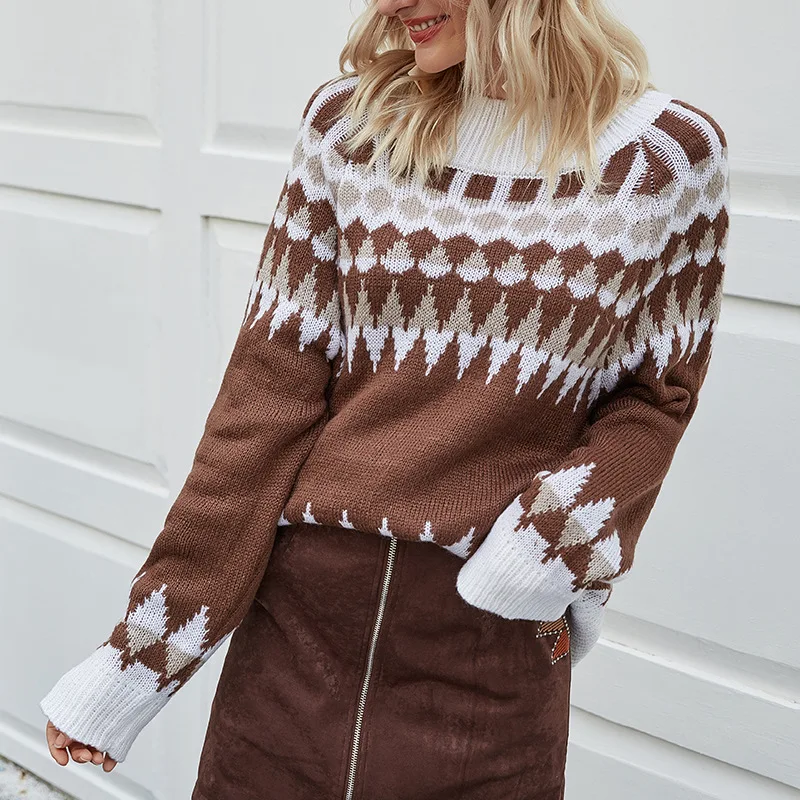 

2020 Winter Women's British Style Oversize Casual Shirt OL Commute Slim Leisure Knitted Pullover Sweater