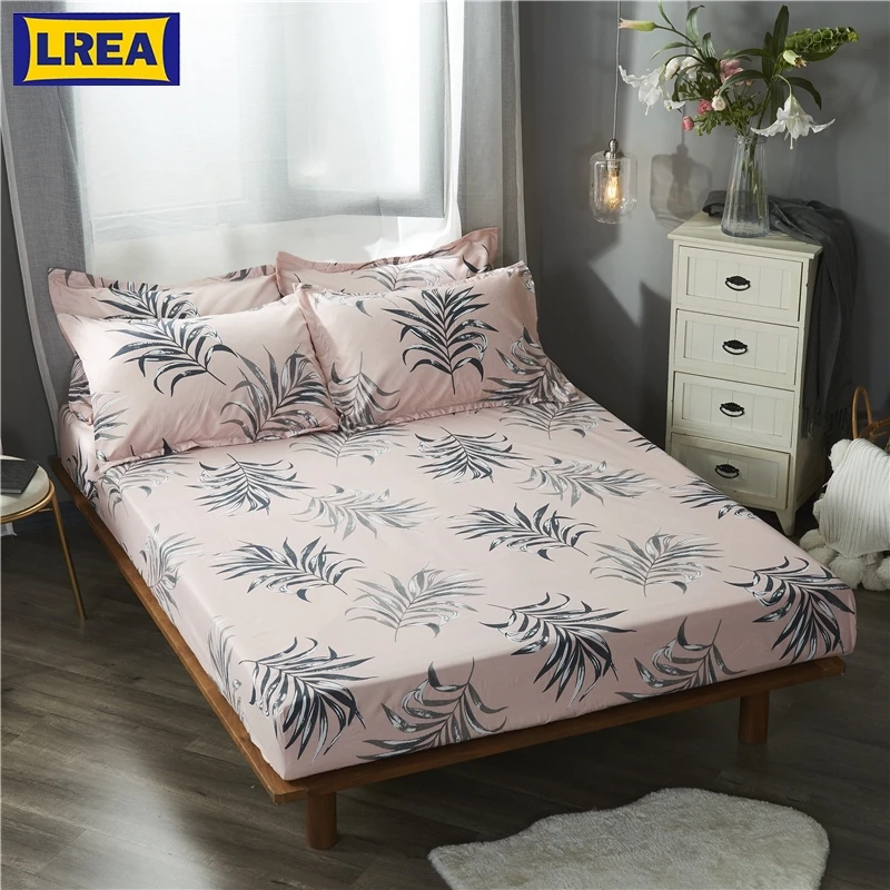 

LREA New Product 1pcs 100%Polyester Printed Solid Fitted Sheet Mattress Cover Four Corners With Elastic Band Bed Sheet
