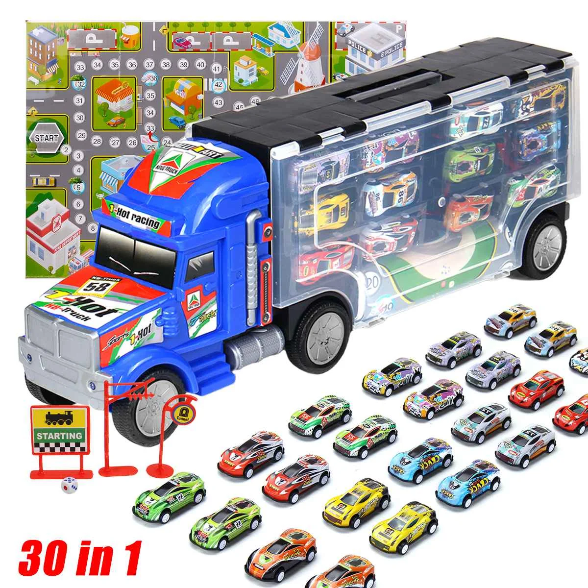 

Hot Big Container Truck 24PCS Pull-Back Mini Car Game Map Vehicles Model Toy for Kid Boy Girl Christmas New Year Birthday Gift