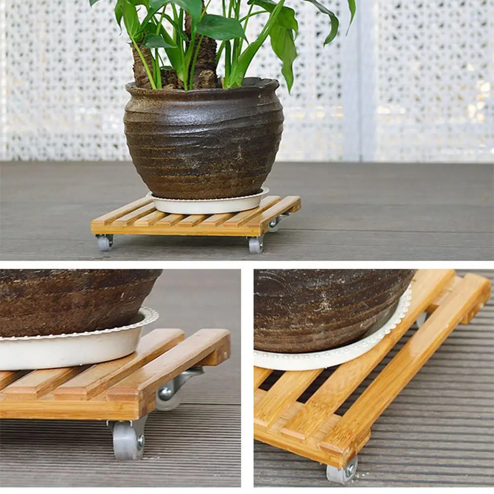 Wood Plant Stand Round Rolling Tray with Rotating Wheels Indoor Outdoor  Pots Storage Rack for Home Garden, Type 1, 30cm - AliExpress