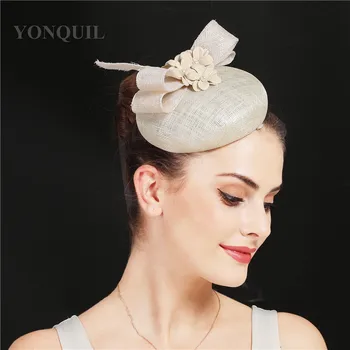 

High quality 4-layer sinamay hat wedding fascinators women elegant flower headwear hair clips church occasion ladies millinery