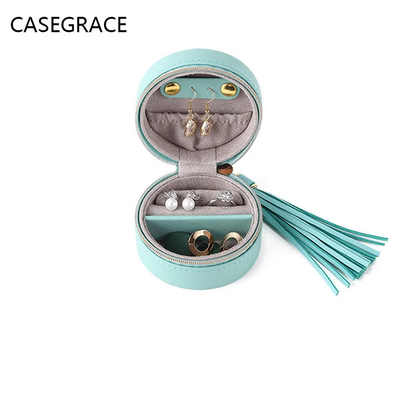Mini Round Jewelry Box Carrying Bag Portable Velvet Chain Jewelry Box Earrings Earrings Storage Box