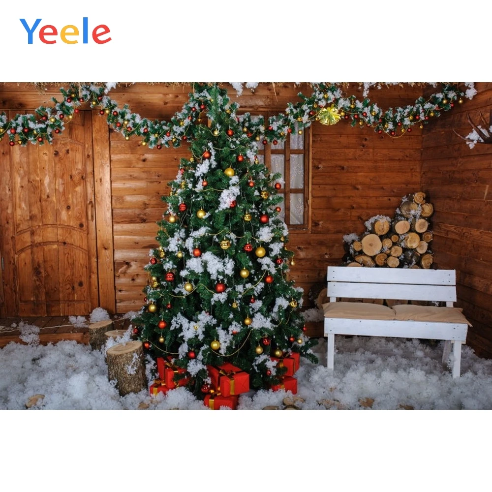 

Yeele Christmas Tree Wood House Snow Backdrop Baby Portrait Background Photography For Photo Studio Vinyl Photophone Decoration