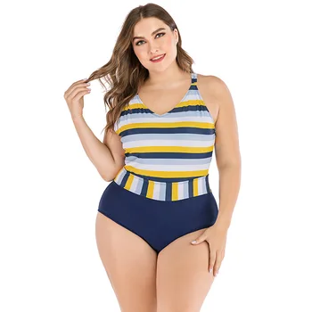

Striped Printed Sexy Halter One Piece Plus Size Swimsuit High Waisted Monokini Female Bathing Suits Criss Cross Bathers Bikini