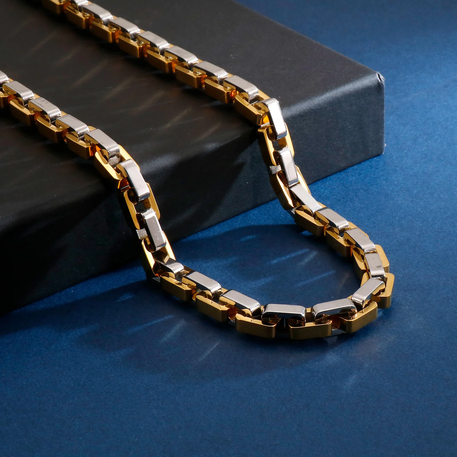 8mm Wide Stainless Steel Necklace For Men Basic Cubic Square Byzantine Chain Solid Metal Punk Collar Jewelry Free Shipping